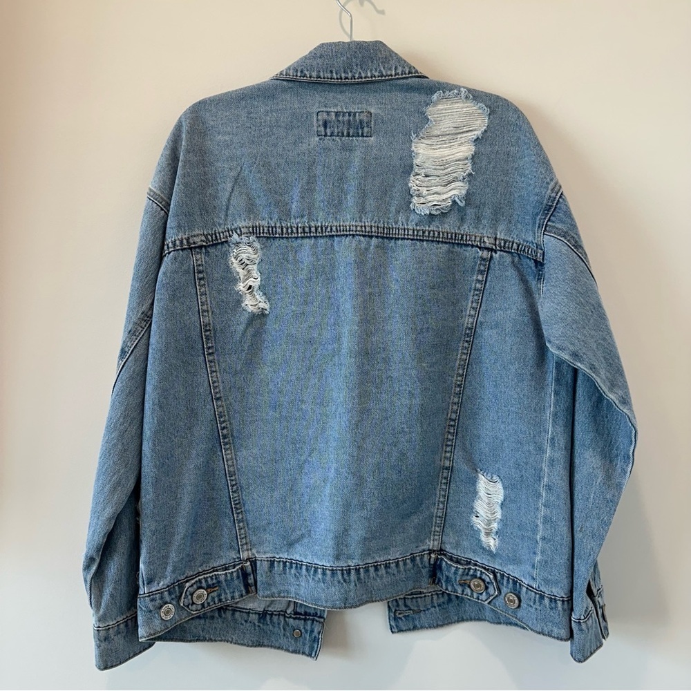 Forever 21 Distressed Denim Blue Jean Jacket Small Rodeo Festival Rustic Cowgirl - Picture 5 of 11